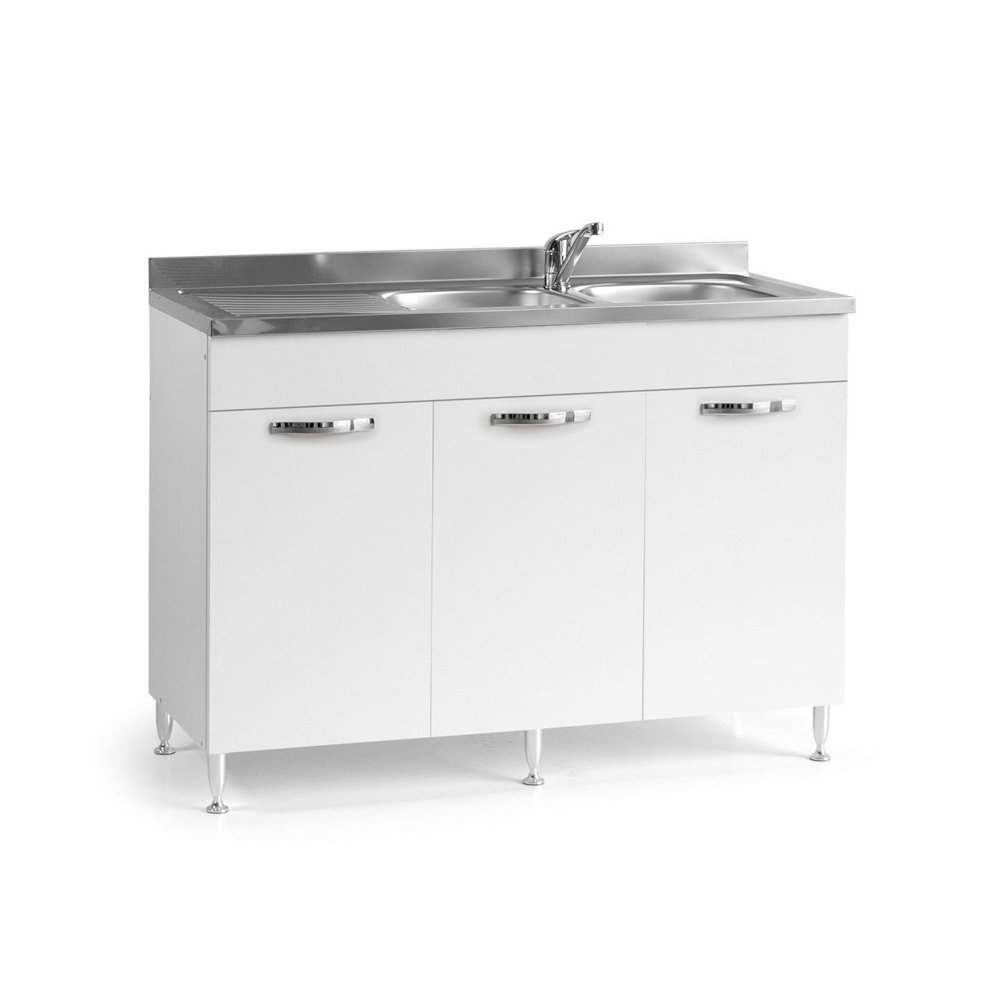 Sous évier pour cuisine 3 portes Blanc réversible 120x50xH 85 cm