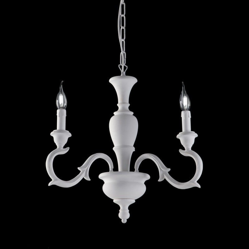 Lustre en bois blanc Shabby à trois lumières 43x h50 cm