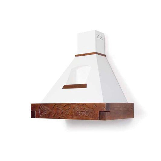 Hotte de cuisine rustique blanche EPOQUE avec cadre en bois incrusté couleur tabac 90 cm