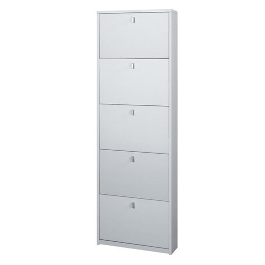 Étagère à chaussures mince à cinq portes en Frêne Blanc 63x18x h190 cm