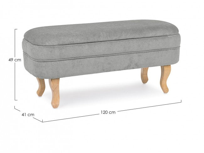 Banc de rangement vintage Chenille en velours gris clair 102x41x49h cm