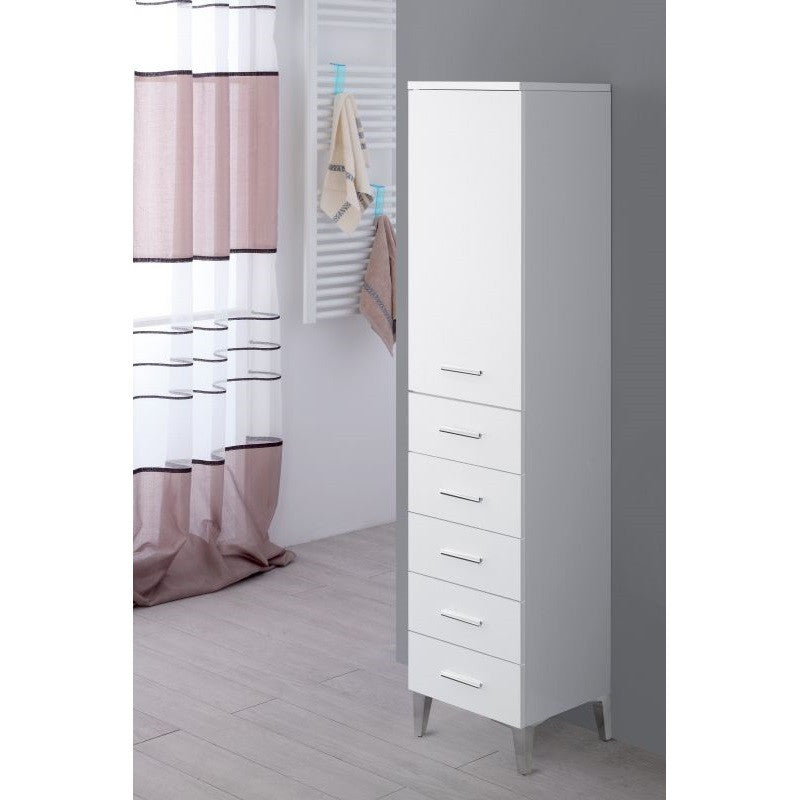 Meuble porte-serviettes à porte blanche et cinq tiroirs 35x34x h 148,5 cm