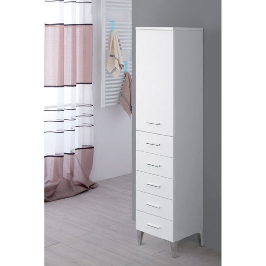 Meuble porte-serviettes à porte blanche et cinq tiroirs 35x34x h 148,5 cm