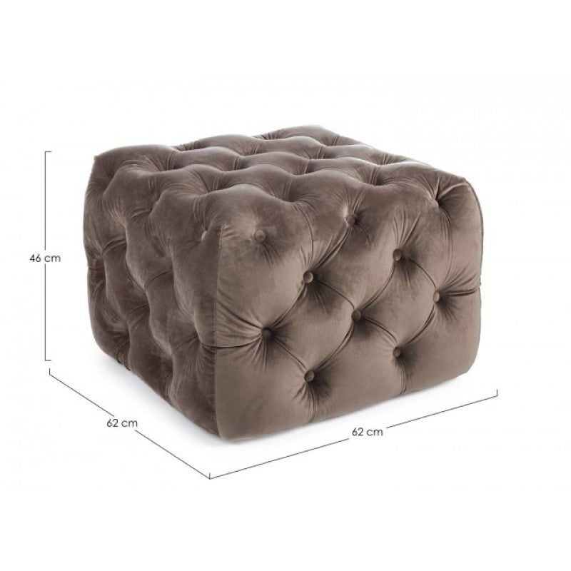Pouf EVAN S en velours gris tourterelle 62x62x h46 cm