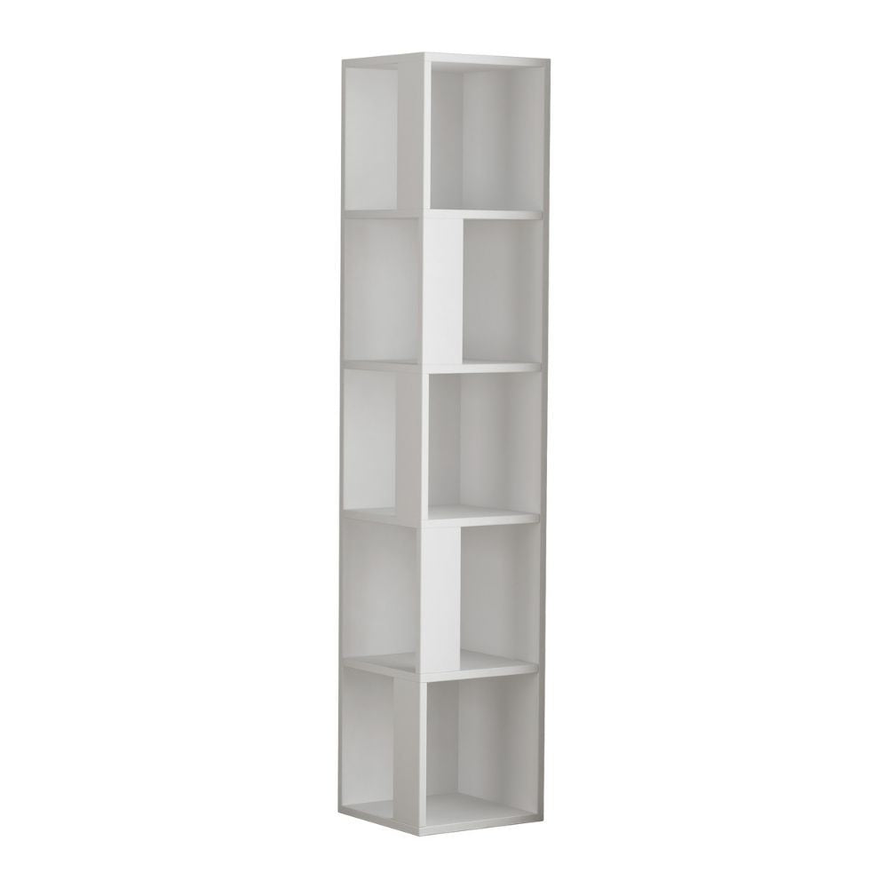 Bibliothèque d'angle piano blanc 5 étagères 31,4x31,4x158,9