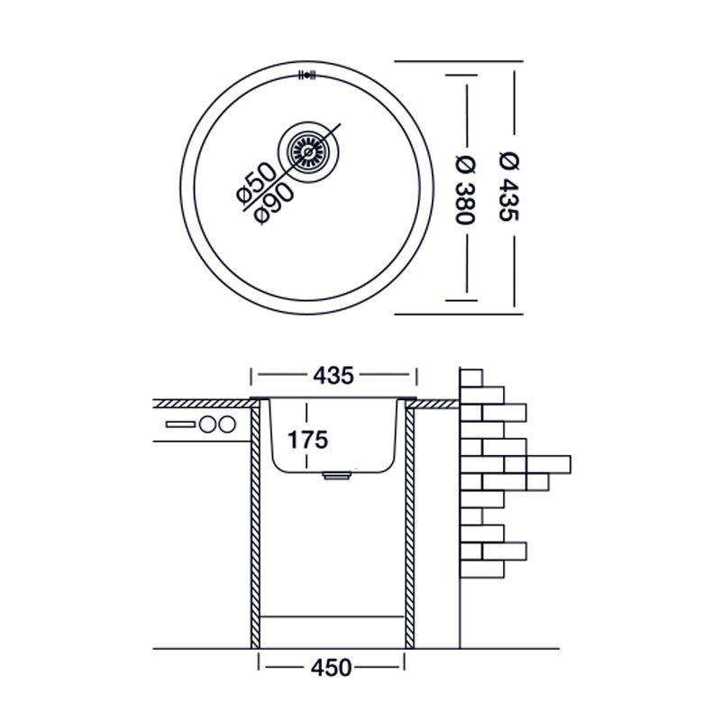 Lavello cucina a pozzetto in acciaio inox da incasso diam. 43.5 cm EFFEZ