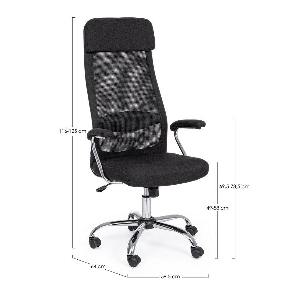 Fauteuil de bureau Clarissa avec accoudoirs en acier tissu noir