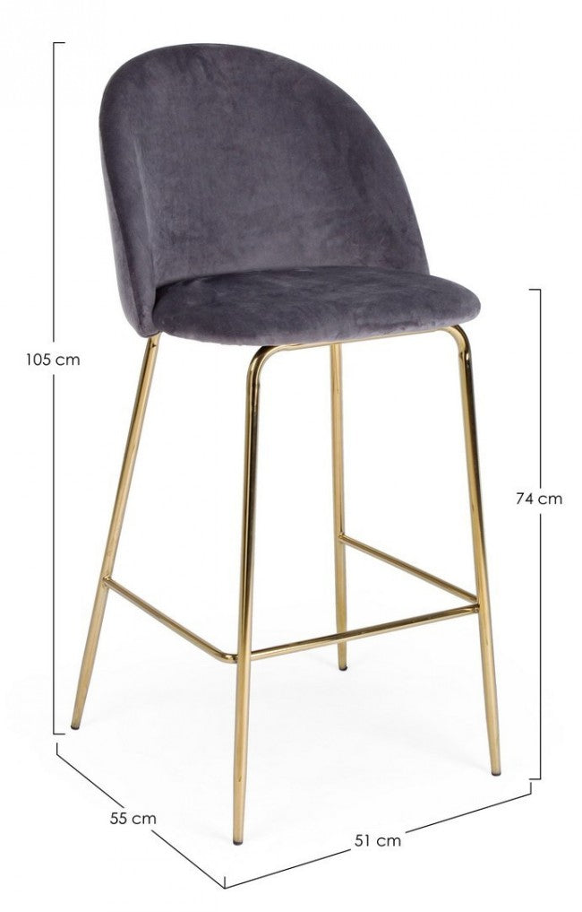 Tabouret Bar Carry design contemporain en velours gris foncé