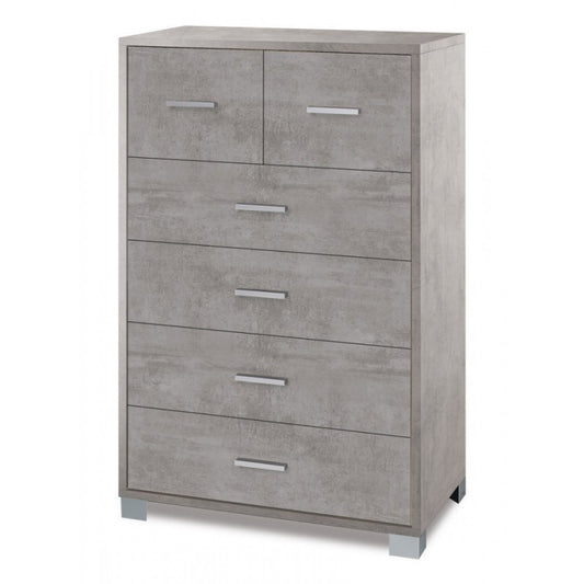 Commode haute pour chambre à coucher avec six tiroirs Beton Cemento 70x41x h112 cm
