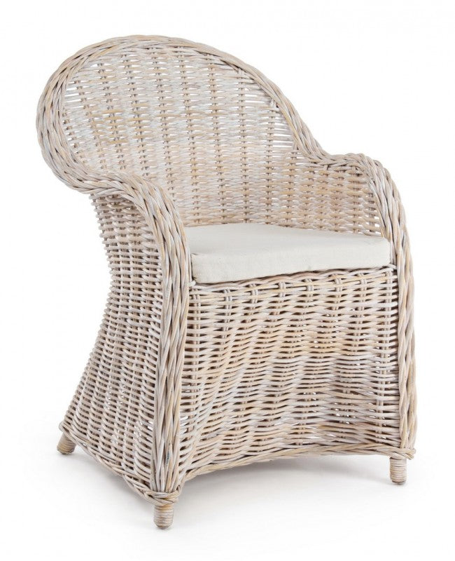 Fauteuil avec coussin neuf blanc en fibres naturelles