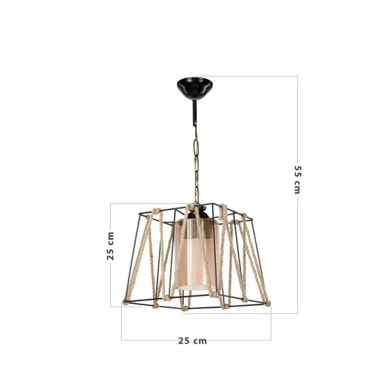 Lampadario a sospensione in metallo Nero e Corda 25x h55 cm EFFEZ