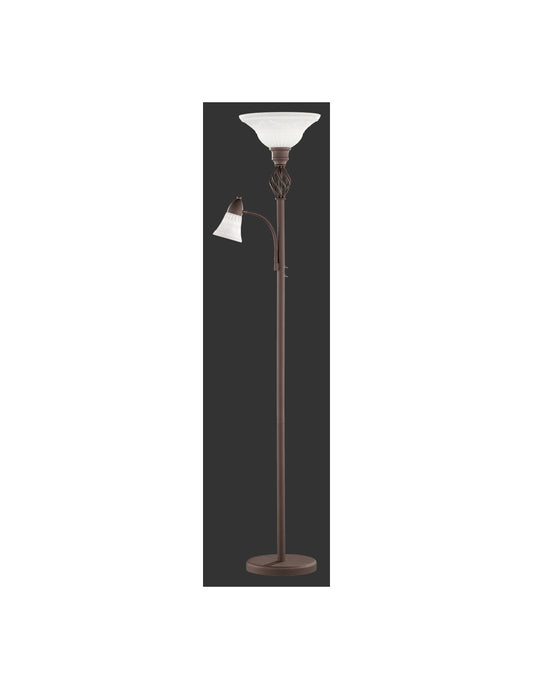 Lampadaire Rustique Rouille avec 2 Verres Opale et Spot de Lecture Trio Lighting