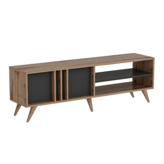 Meuble TV en noyer anthracite 150x35x48h cm
