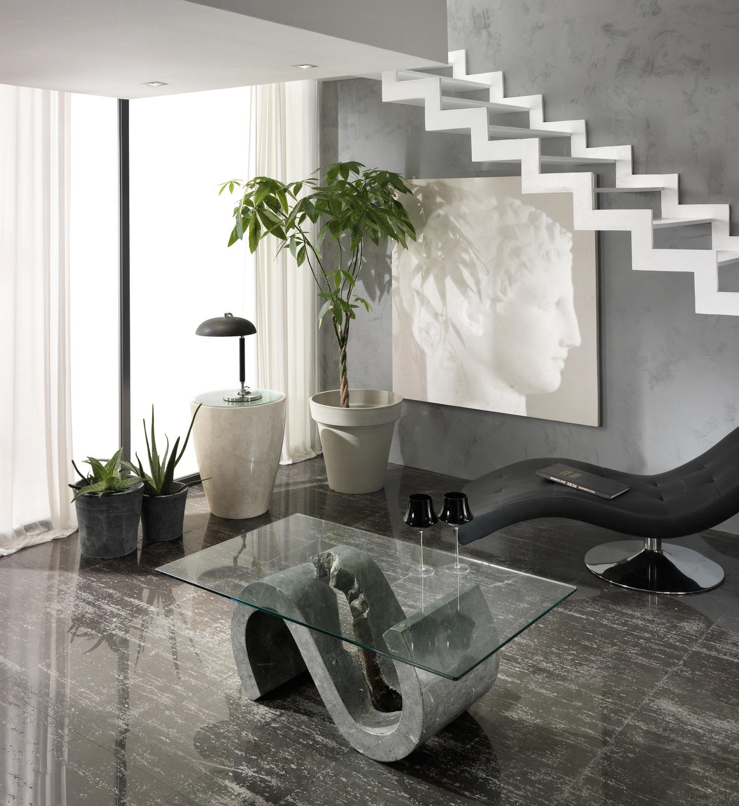 Table basse gris transparent 70 cm x 120 cm H. 36 cm