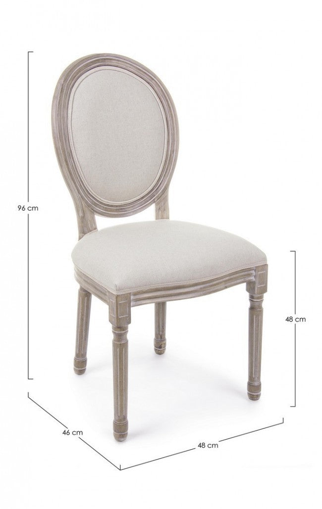 2x Chaise blanche naturelle en tissu rembourré de style classique