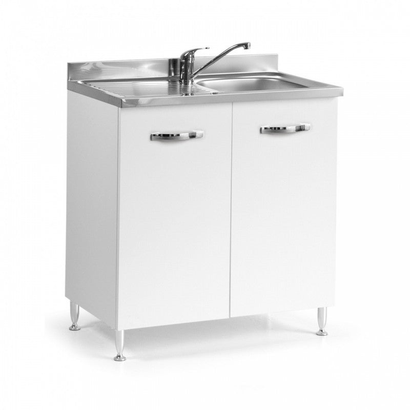 Évier de cuisine en frêne blanc avec 2 portes 80x50xH 85 cm