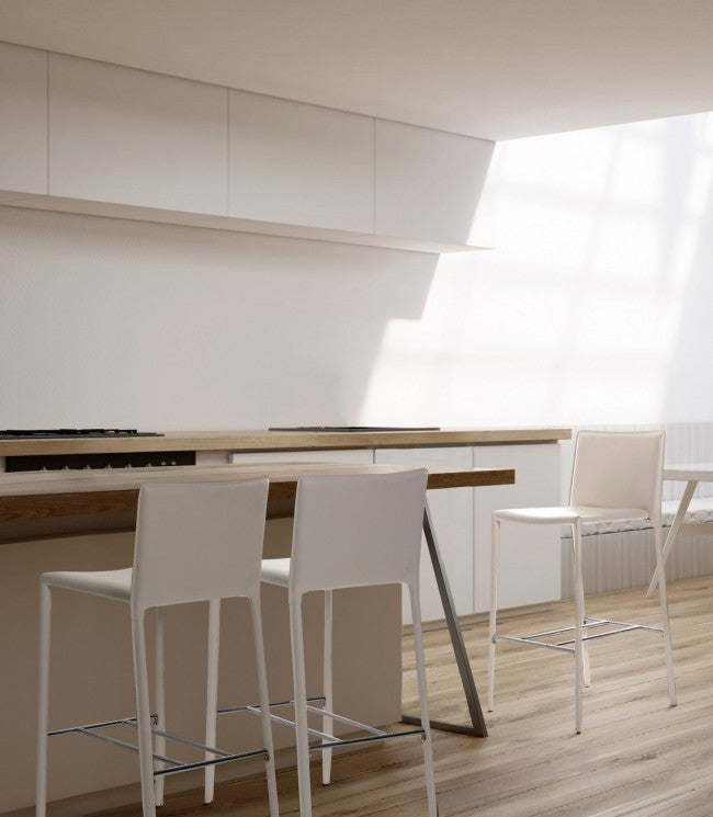 2x Tabouret style design en éco-cuir blanc