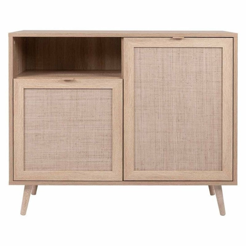 Buffet avec deux portes et compartiment ouvert effet osier BALI 101x40x h87 cm