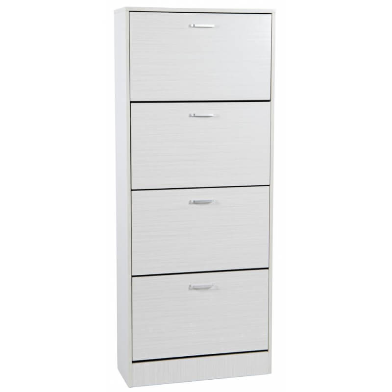 Étagère à chaussures en aggloméré - 4 portes, 63x24x155, bois blanc