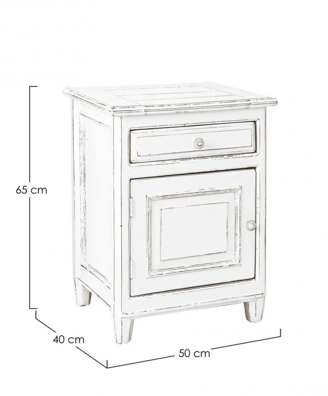 Table de chevet rustique Colette avec 1 porte et 1 tiroir gauche