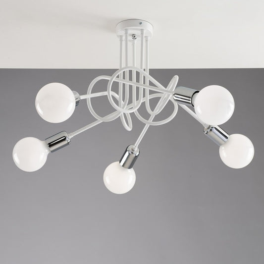 Plafonnier Urban en fer blanc finition chromée, cinq lumières 52x h33 cm