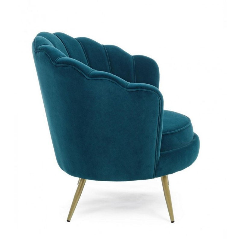 Fauteuil rétro vintage en velours bleu paon 80 x 76 x 84 h cm