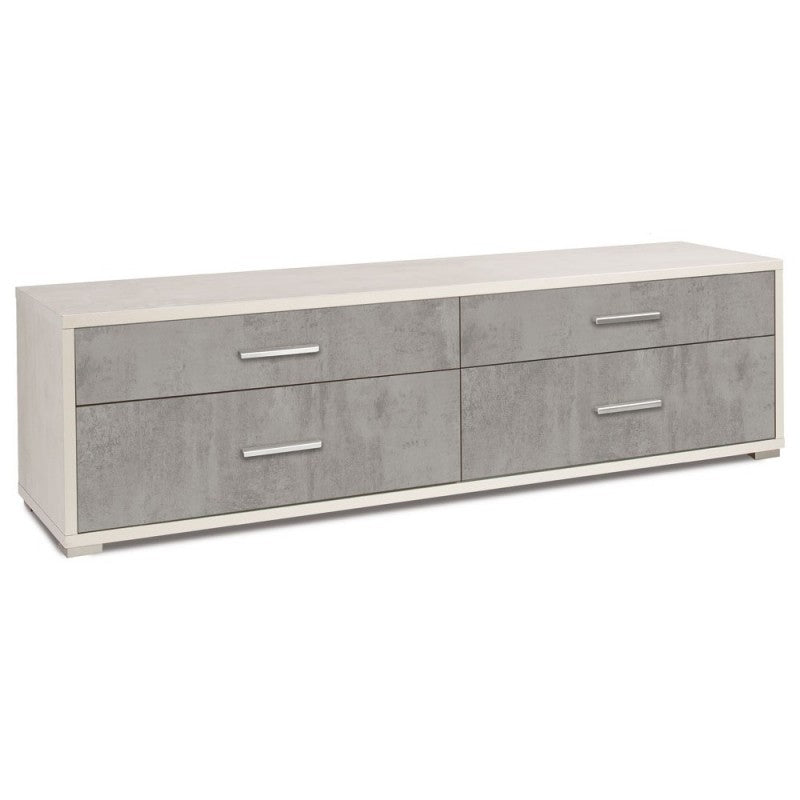 Meuble TV bas en bois avec quatre tiroirs en Ciment Blanc 179x47x h50 cm