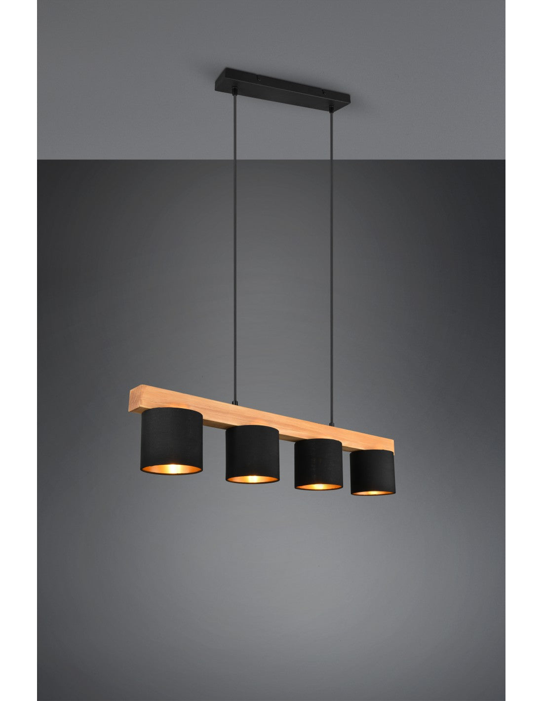 Lustre Linéaire En Bois 4 Abat-Jour Noirs Cameron Trio Lighting