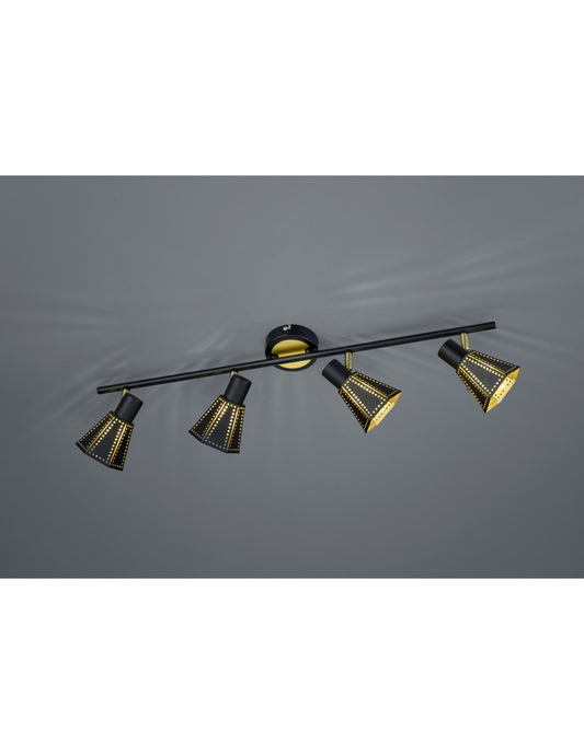 Spot Houston Noir-Or 4 Spots Cône Perforé L69 cm Trio Lighting