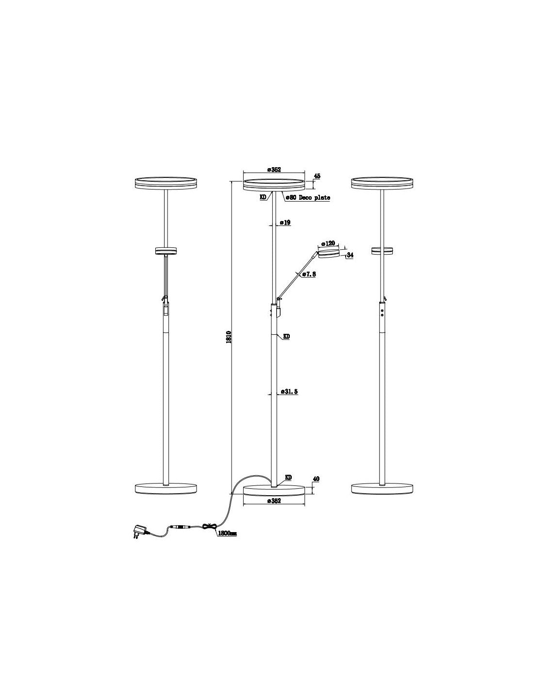 Lampadaire Tactile Variateur Led Avec Spot De Lecture Franklin Laiton Satiné Trio Éclairage