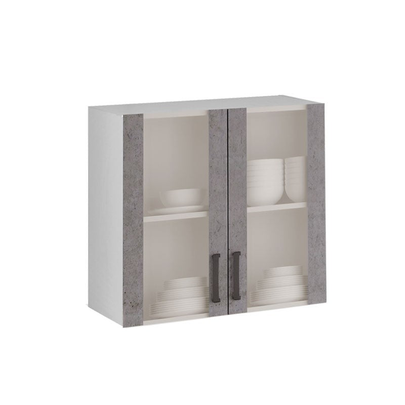 Élément mural 2 portes gris béton en bois mélaminé H.72x80x32 cm