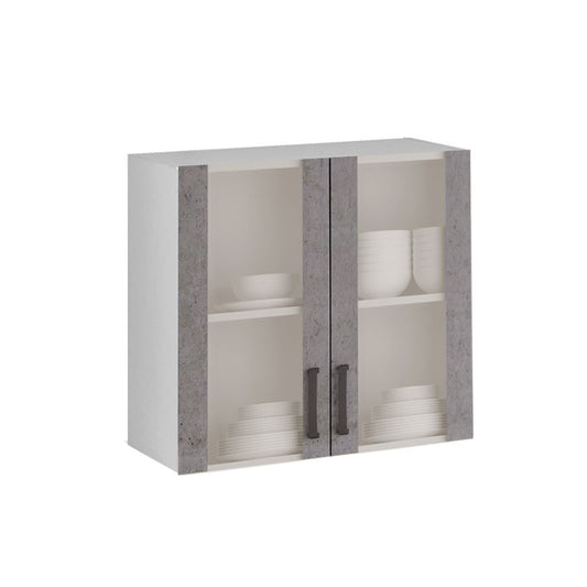 Élément mural 2 portes gris béton en bois mélaminé H.72x80x32 cm