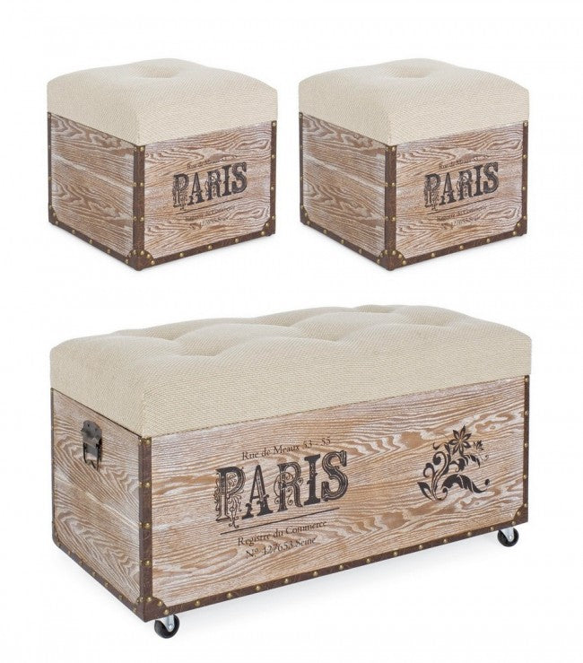 Lot de 3 poufs en MDF Beige TAVEL PARIS