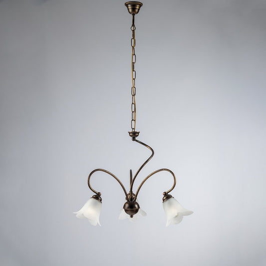 Lustre d'entrée, fer, marron, or, abat-jour en verre blanc, 50x h46 cm