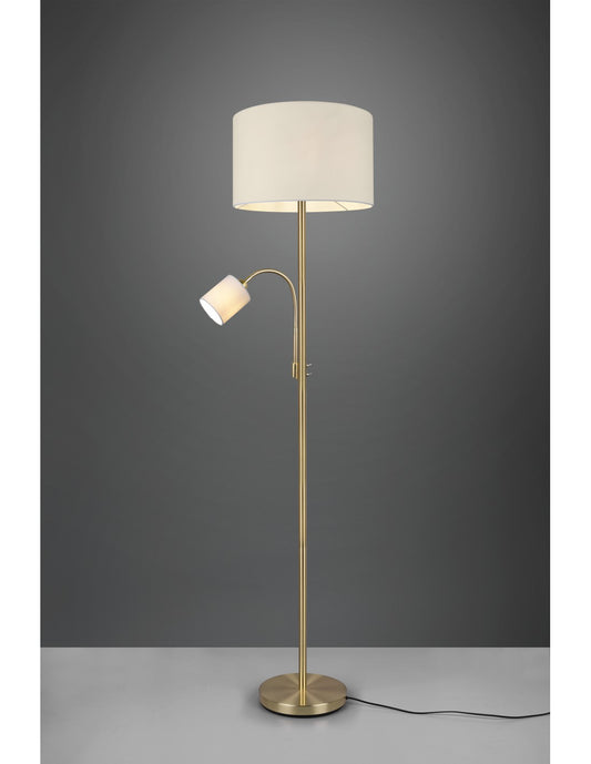 Lampadaire Hôtel Laiton Abat-Jour Tissu Crème Spot Lecture Trio Éclairage