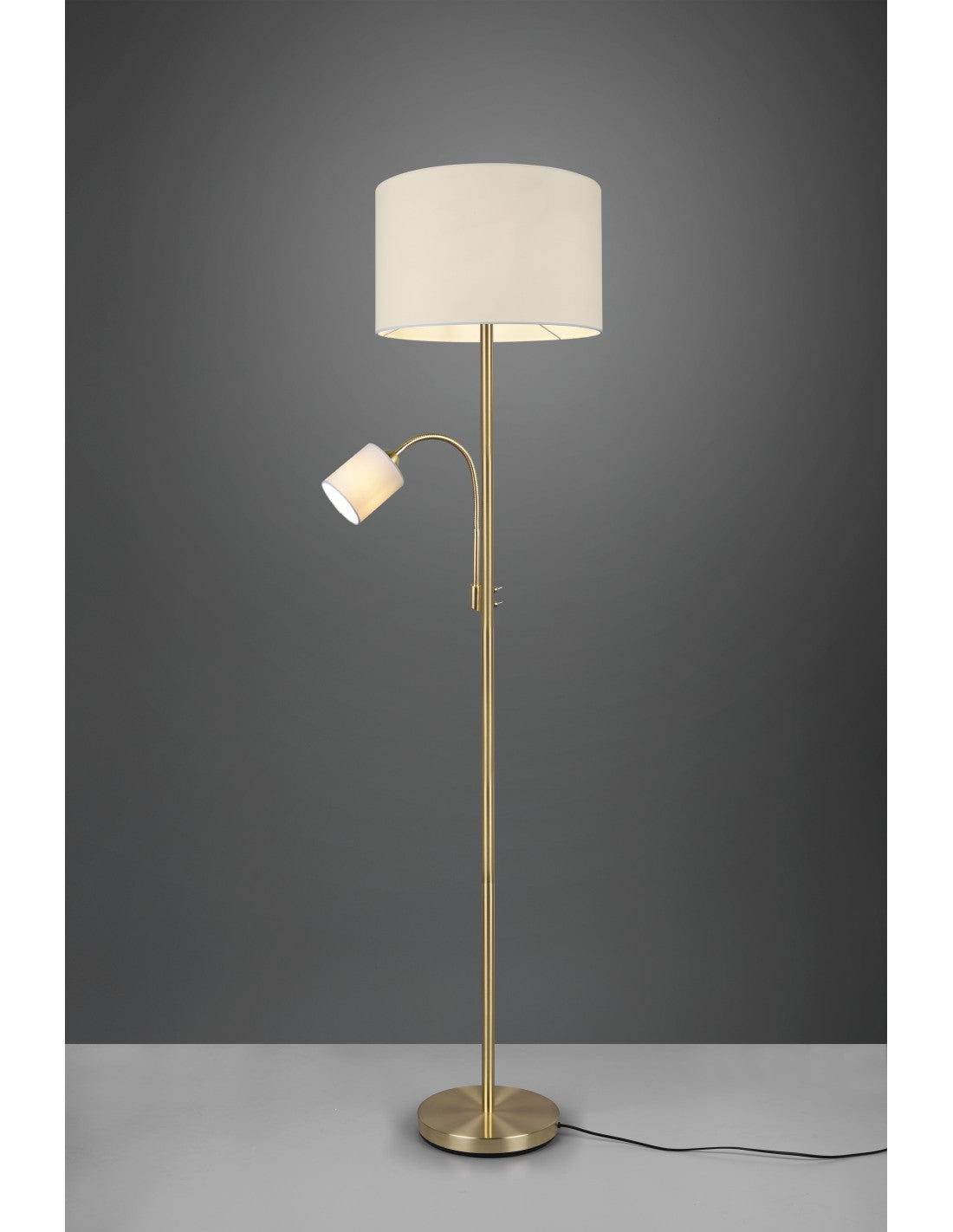 Lampadaire Hôtel Laiton Abat-Jour Tissu Crème Spot Lecture Trio Éclairage