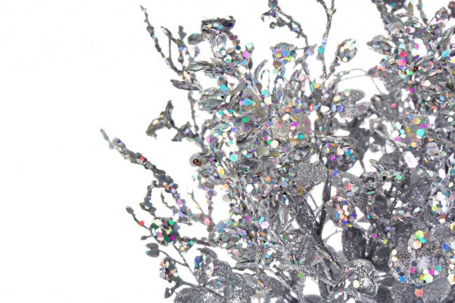 6x Couronne d'Eucalyptus D25 Argent Pailleté