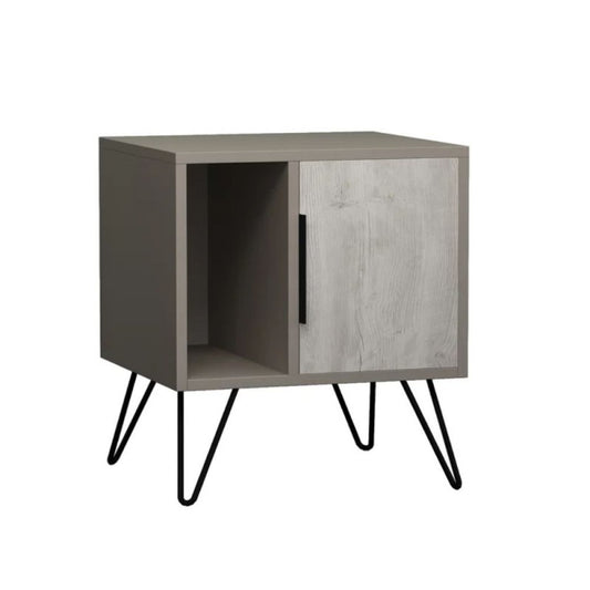 Table de chevet gris tourterelle blanche avec porte et compartiment Glynn 50x44xh.60 cm 