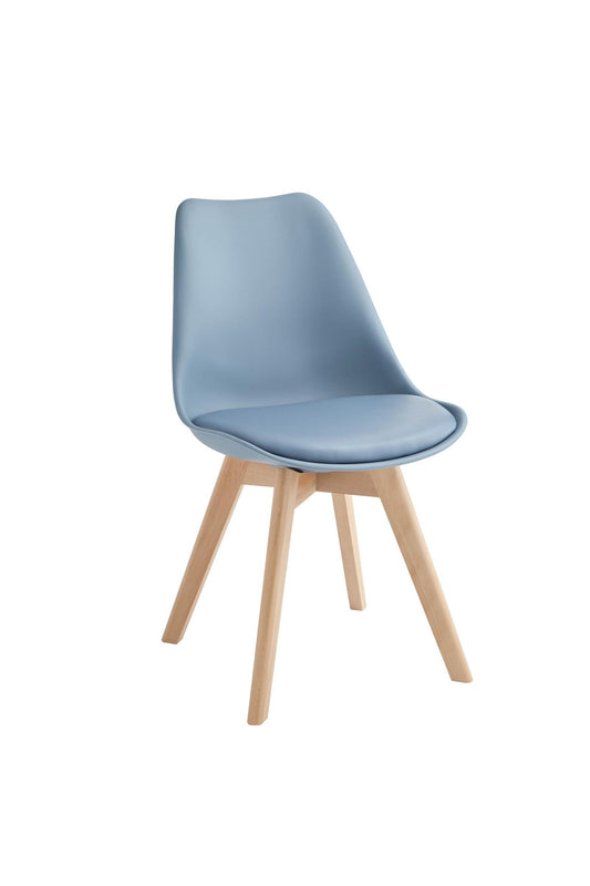 4x Chaises en polypropylène et assise en simili cuir bleu clair 48,5x52x82h cm