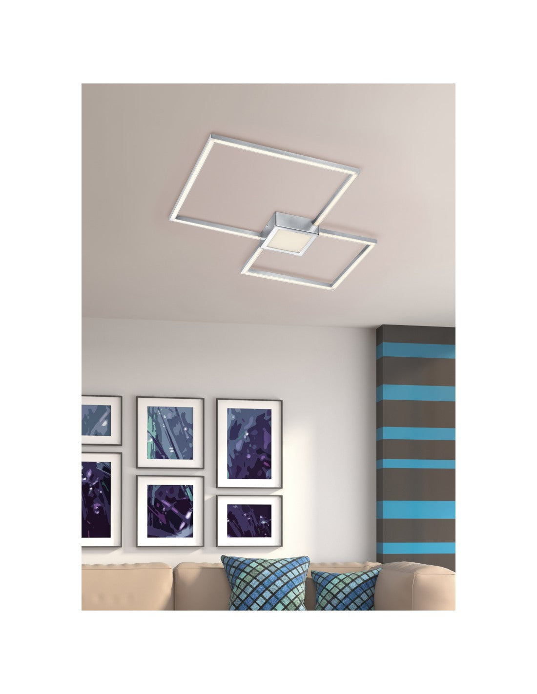 Plafonnier LED Hydra Double Carré 28w Nickel L65 cm Intensité Variable Trio Lighting