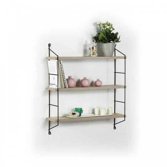 Libreria a muro 3 ripiani Neelix  rovere/nero cm 60 x 15 x 68 h
