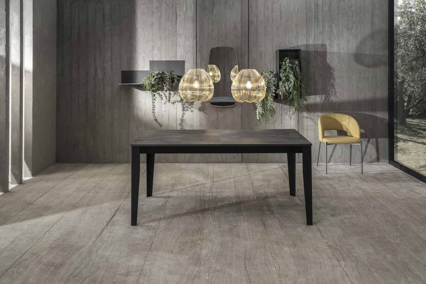 Table extensible en béton gris - métal noir 80 cm x 130 - 290 cm H. 76 cm