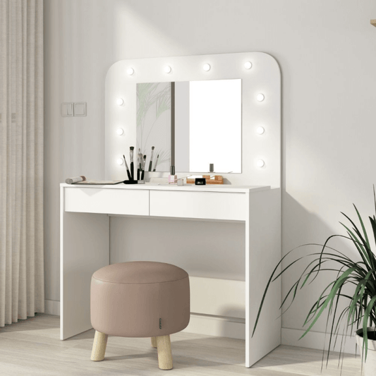Coiffeuse 1780 avec miroir, luminaires et tiroirs blancs