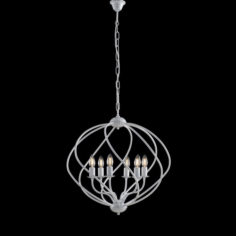 Lustre déco suspension en fer Blanc Argenté à six lumières 57x h57 cm