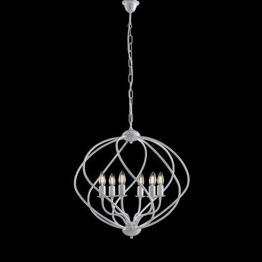 Lustre déco suspension en fer Blanc Argenté à six lumières 57x h57 cm