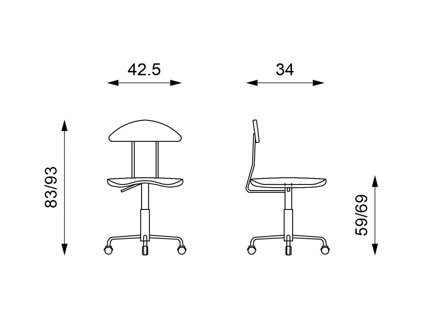 Chaise en polypropylène bleu 34x42,5x83/93h cm