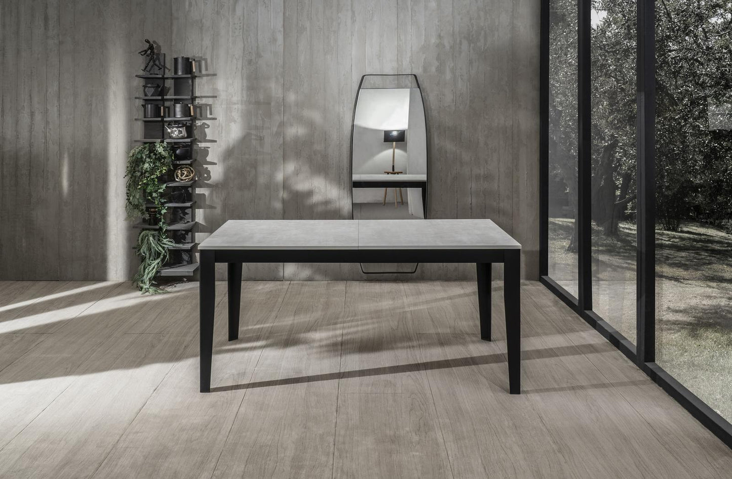Table extensible en béton noir-blanc 90 cm x 156-316 cm H. 76 cm