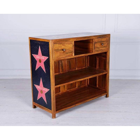 Buffet en manguier marron avec 2 tiroirs et étagères visibles 50x120xh. 75 cm 