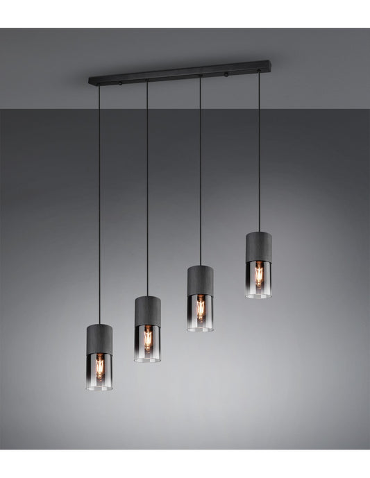 Suspension Vintage 4 x E27 Robin Trio Métal Noir Luminaire
