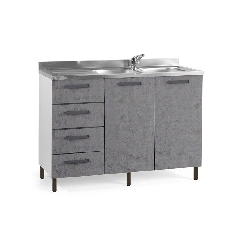 Sous évier de cuisine gris béton avec 2 portes c-cass. SX 120x50xH 85 cm